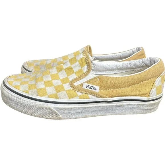 Vans Yellow & White Checkered Slip-On Loafers Size 5.5 Women / 4 Men Canvas Shoe - Picture 7 of 11